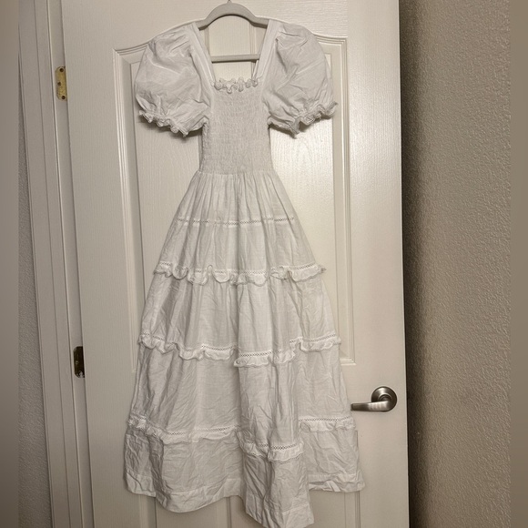The Great The Savanna Shirred Tiered Cotton-voile Midi Dress - White size 0/XS - Picture 7 of 10